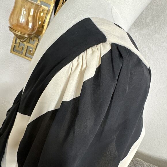 Cocktail Chevron Dress Women’s Size L Black Cream 3/4 Sleeve Bow Back Formal - Picture 6 of 14